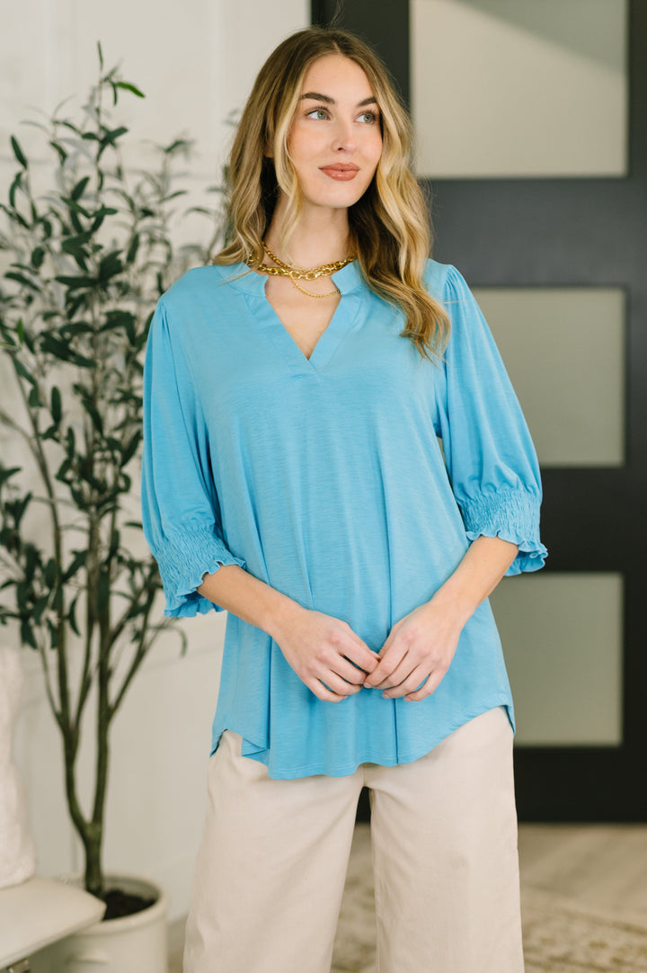 Lizzy Smock Top in Coastal Blue - 3/6