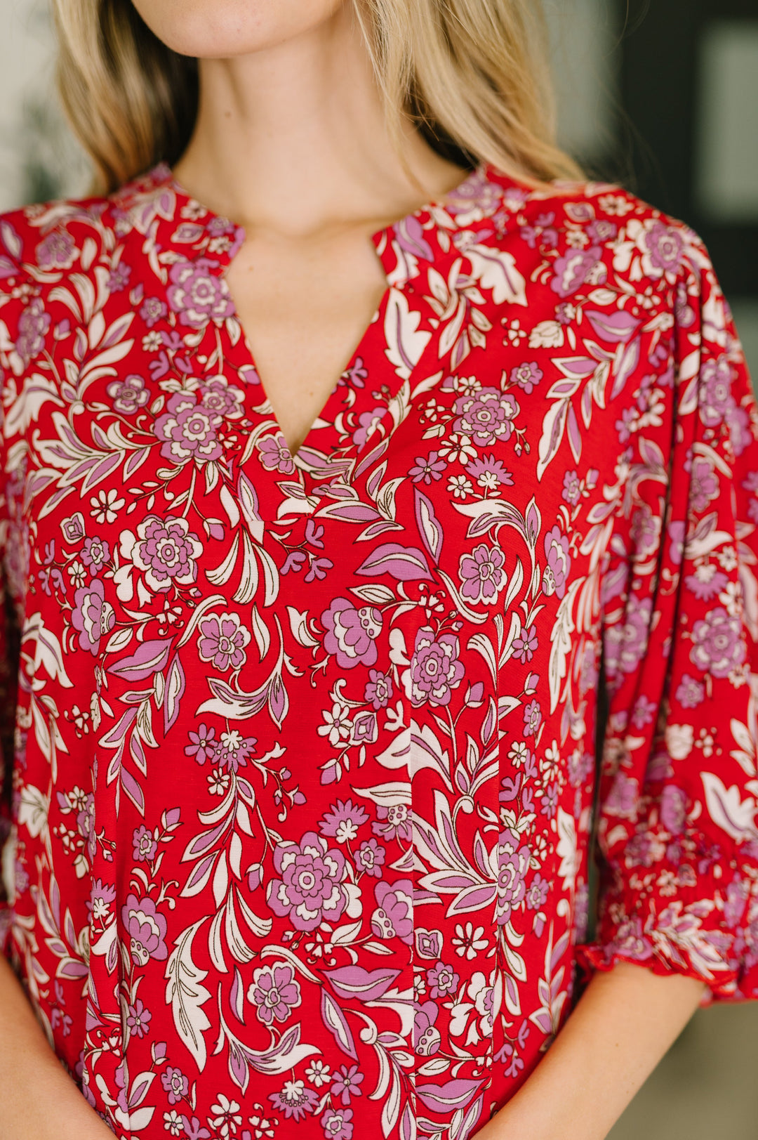 Lizzy Smock Top in Red and Pink Floral - 3/9