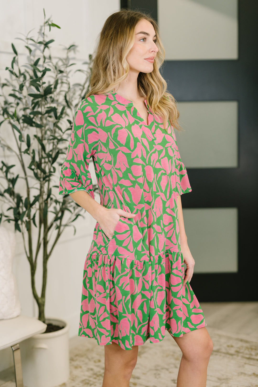 Lizzy Sunday Dress in Emerald Abstract Floral - 3/3