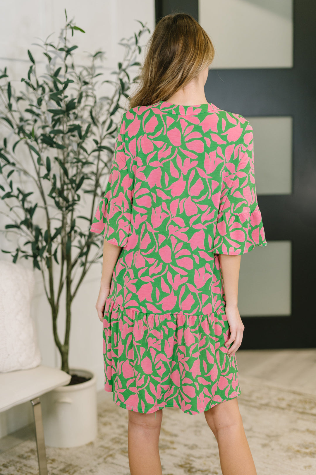 Lizzy Sunday Dress in Emerald Abstract Floral - 3/3
