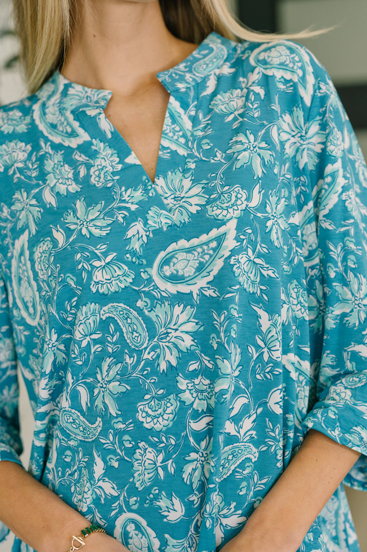 Lizzy Top in Aqua Paisley - 7/27