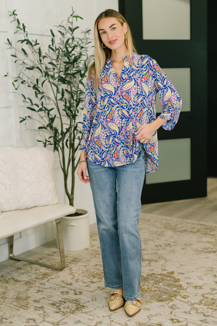 Lizzy Top in Royal Blue Paisley - 7/27