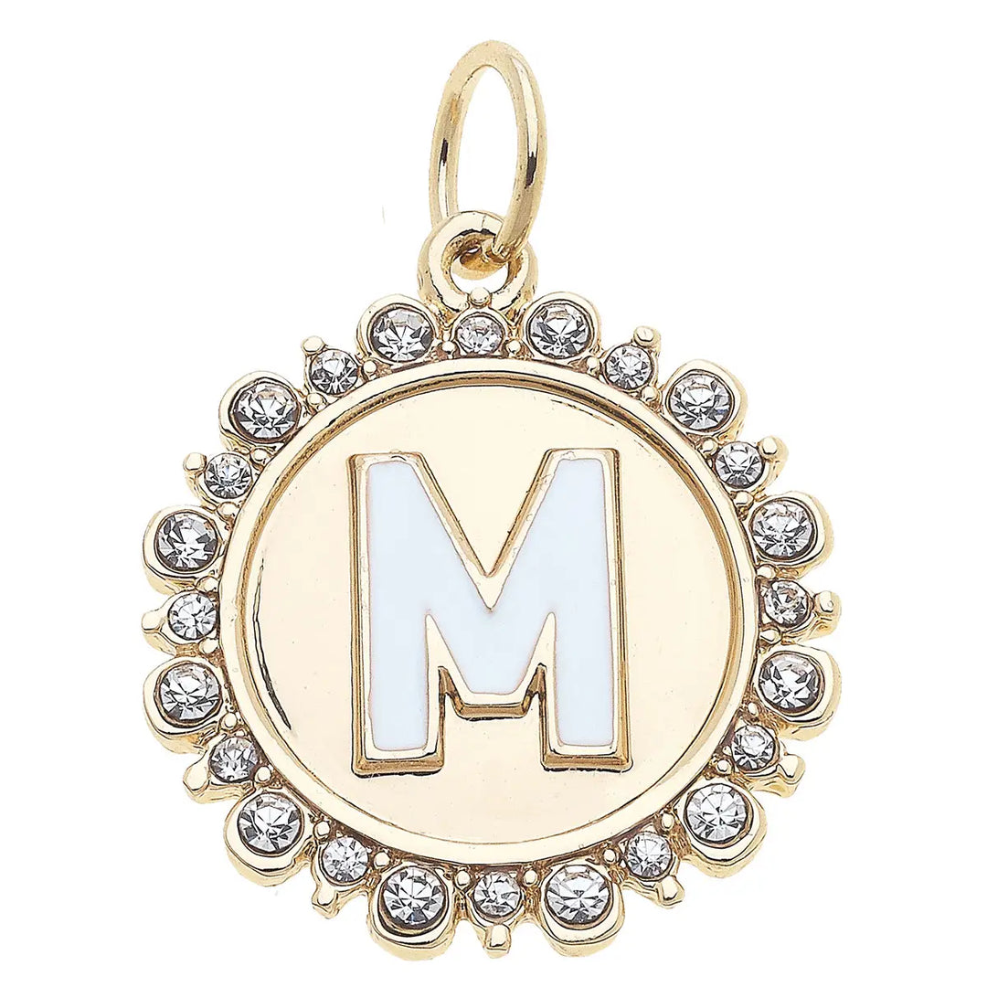 Rhinestone Initial Letter Disc Charm in Shiny Gold By Canvas