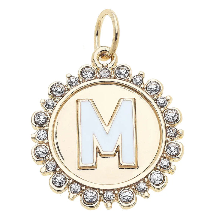 Rhinestone Initial Letter Disc Charm in Shiny Gold By Canvas