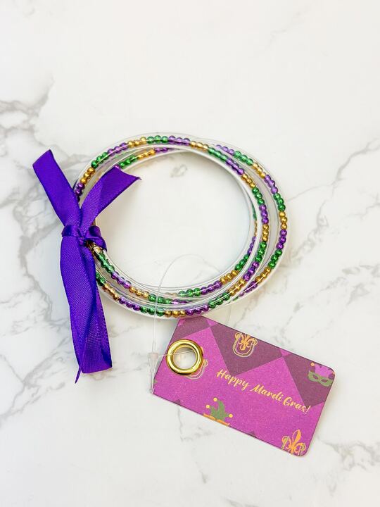 Mardi Gras Beaded Jelly Bangle Bracelet Set