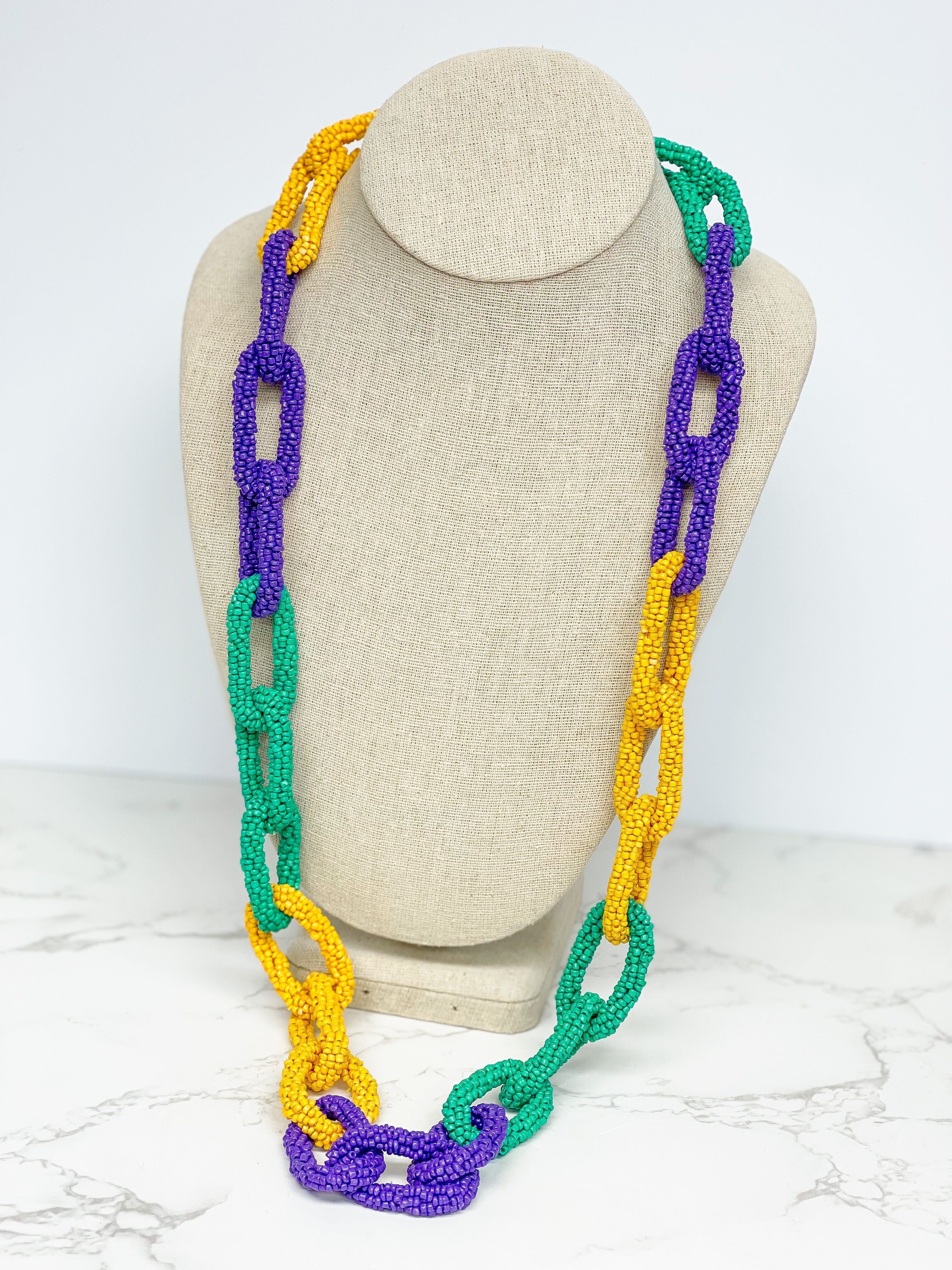 Mardi Gras Beaded Link Necklace
