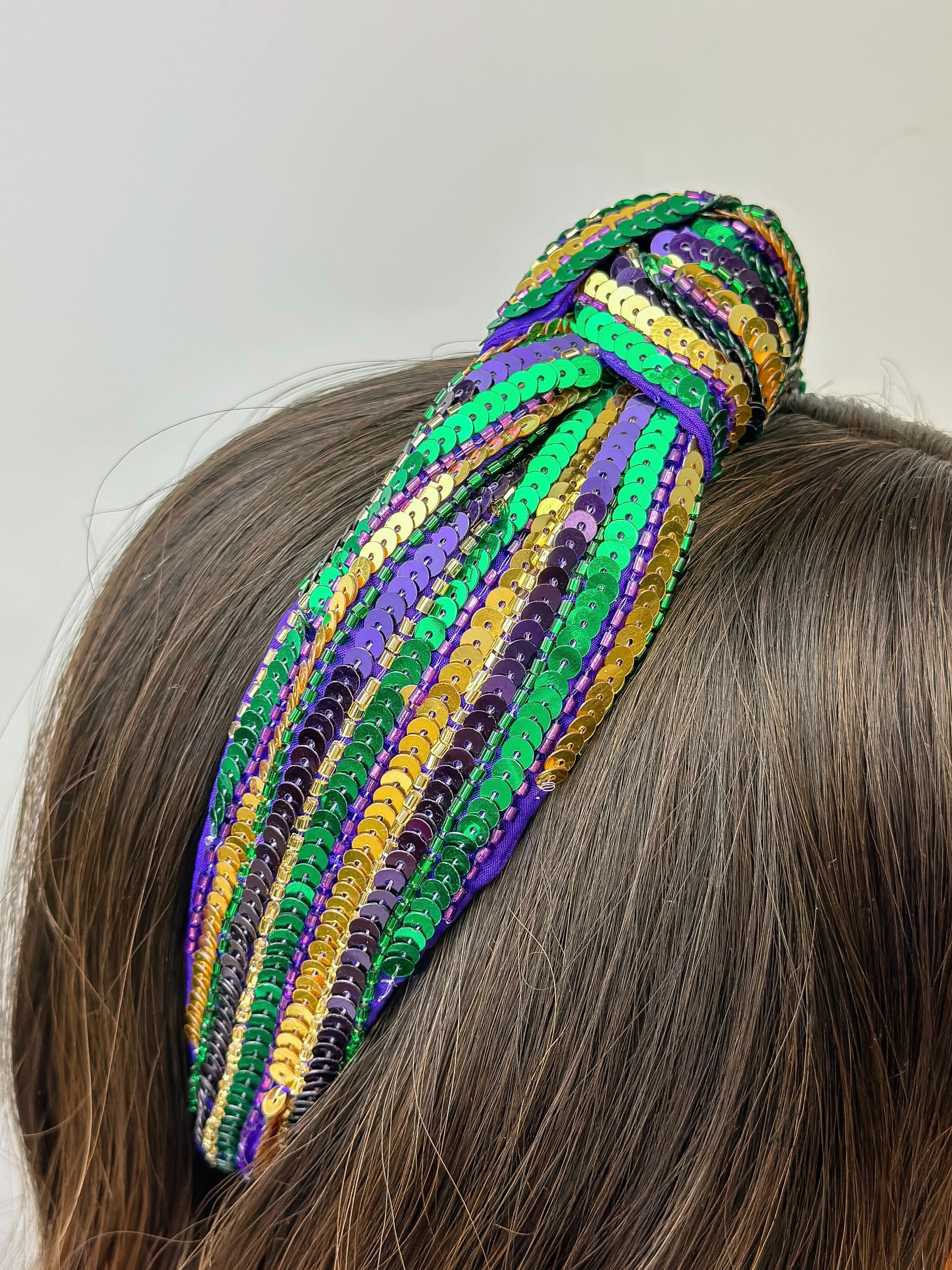 Mardi Gras Striped Sequin Embellished Headband