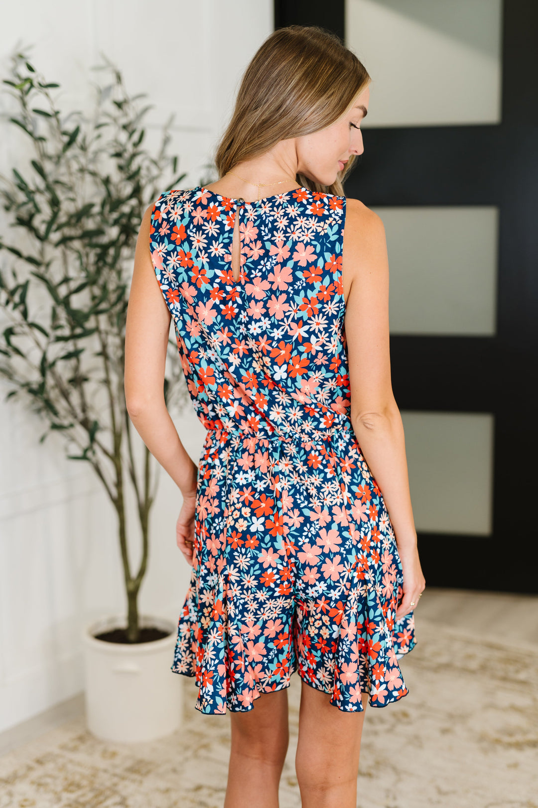 Meadow Mischief Sleeveless Romper in Navy/Orange/Teal - 6/25