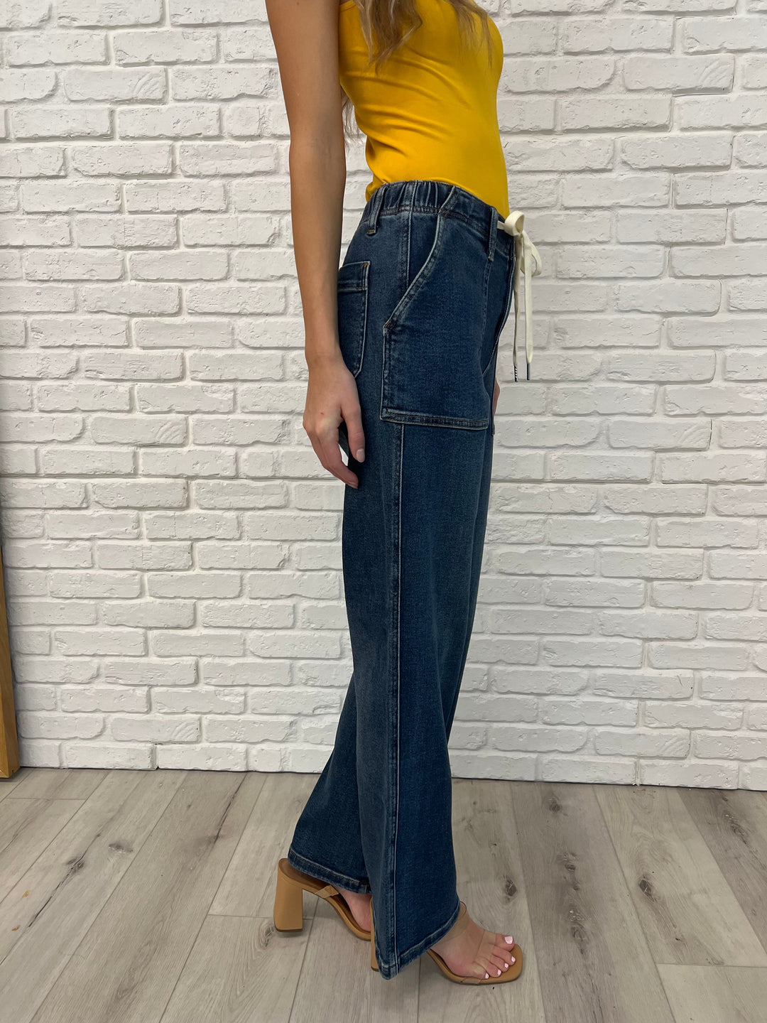 Melanie High Rise Drawstring Wide Leg Jeans by Judy Blue
