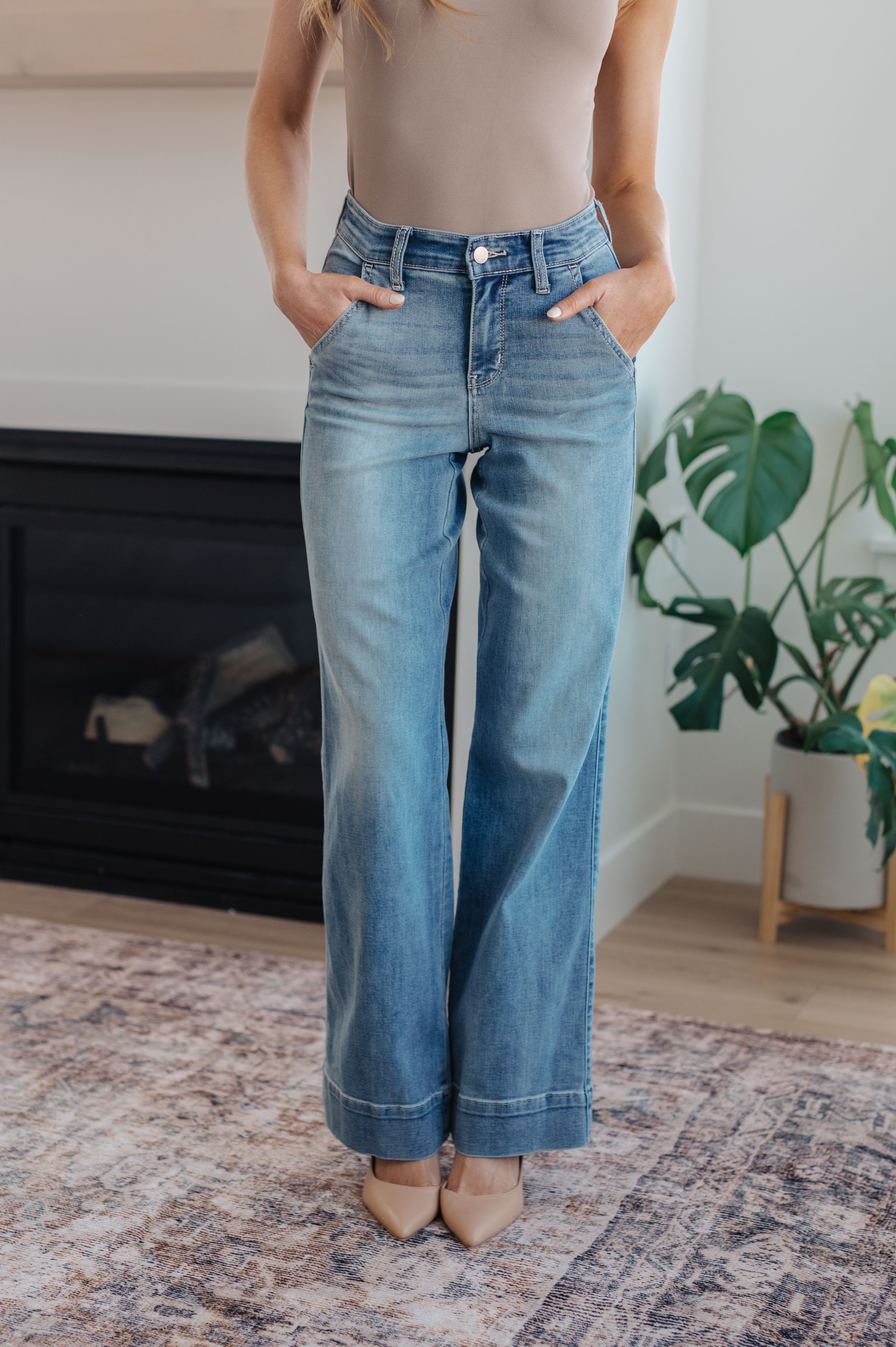 Mindy Mid Rise Wide Leg Jeans by Judy Blue