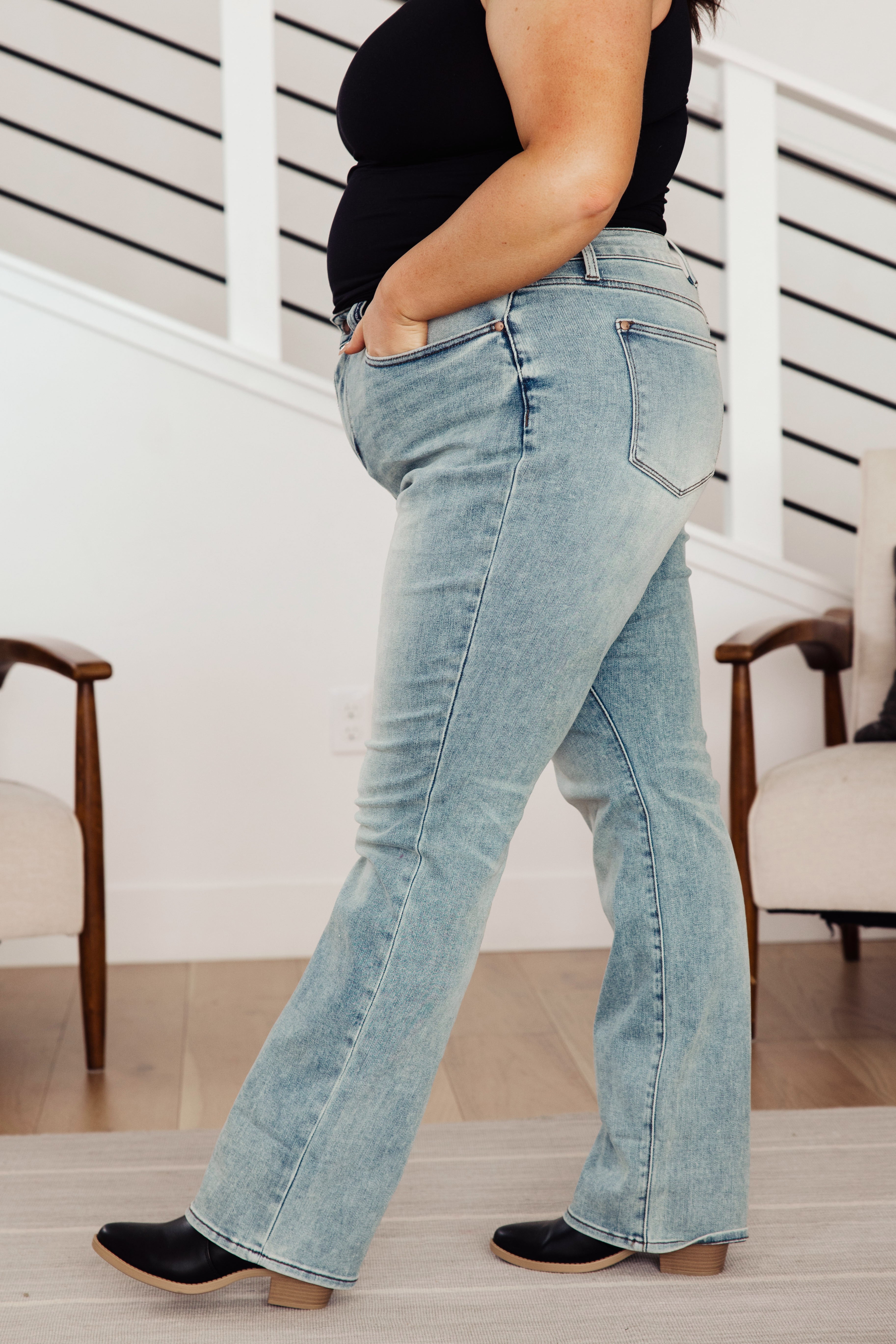 Miranda High Rise Plaid Cuff Vintage Straight Jeans by Judy Blue