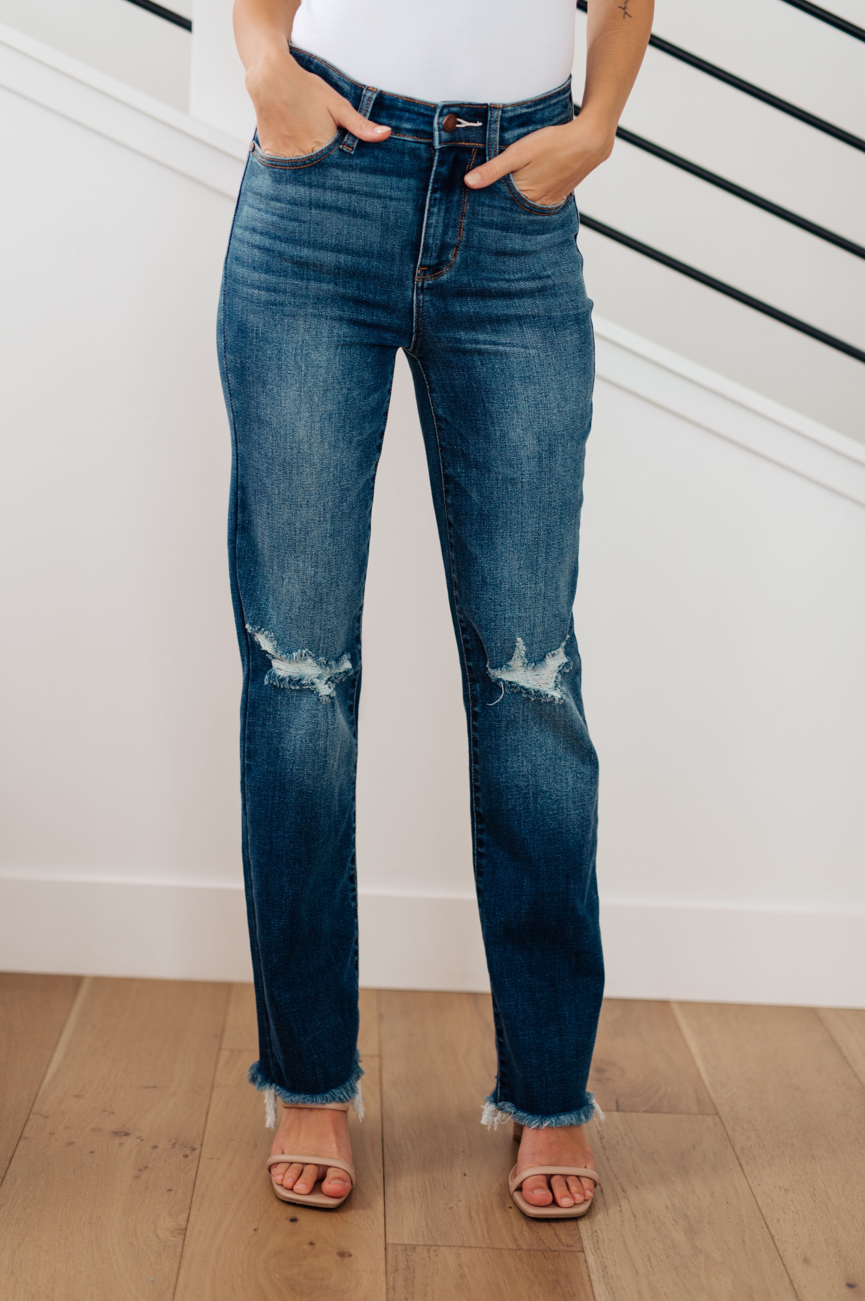 Morgan High Rise Distressed Straight Jeans by Judy Blue