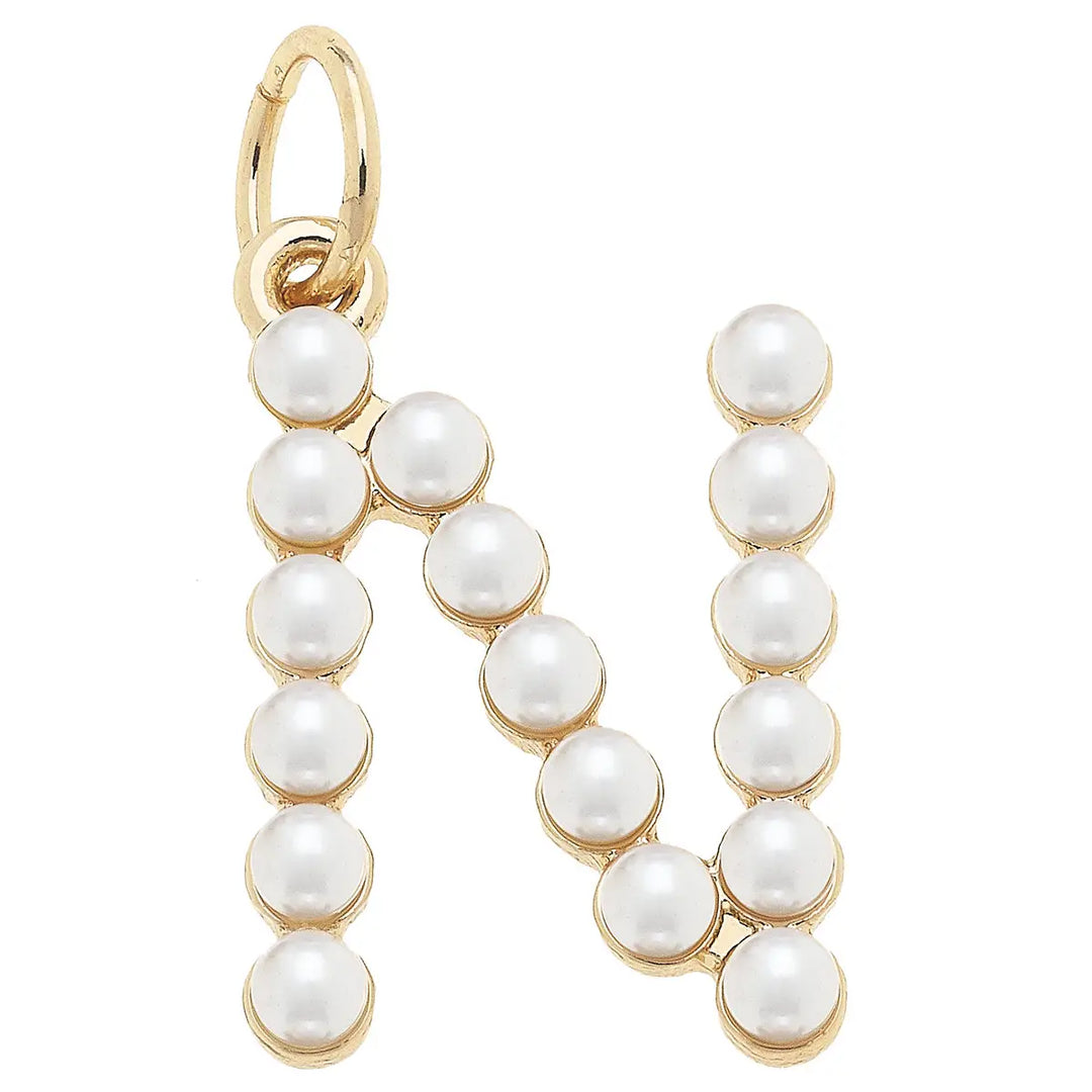 Pearl-Studded Letter Charm in Ivory By Canvas