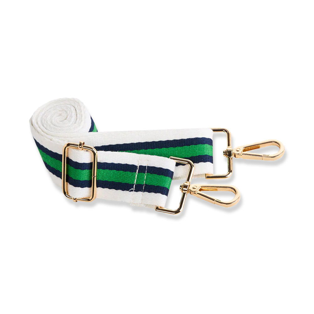 JUNE MARKET: White HydroBag with Tennis Embroidery and Navy, Green, White Strap by Wanderfull (Ships in 2-3 Weeks)