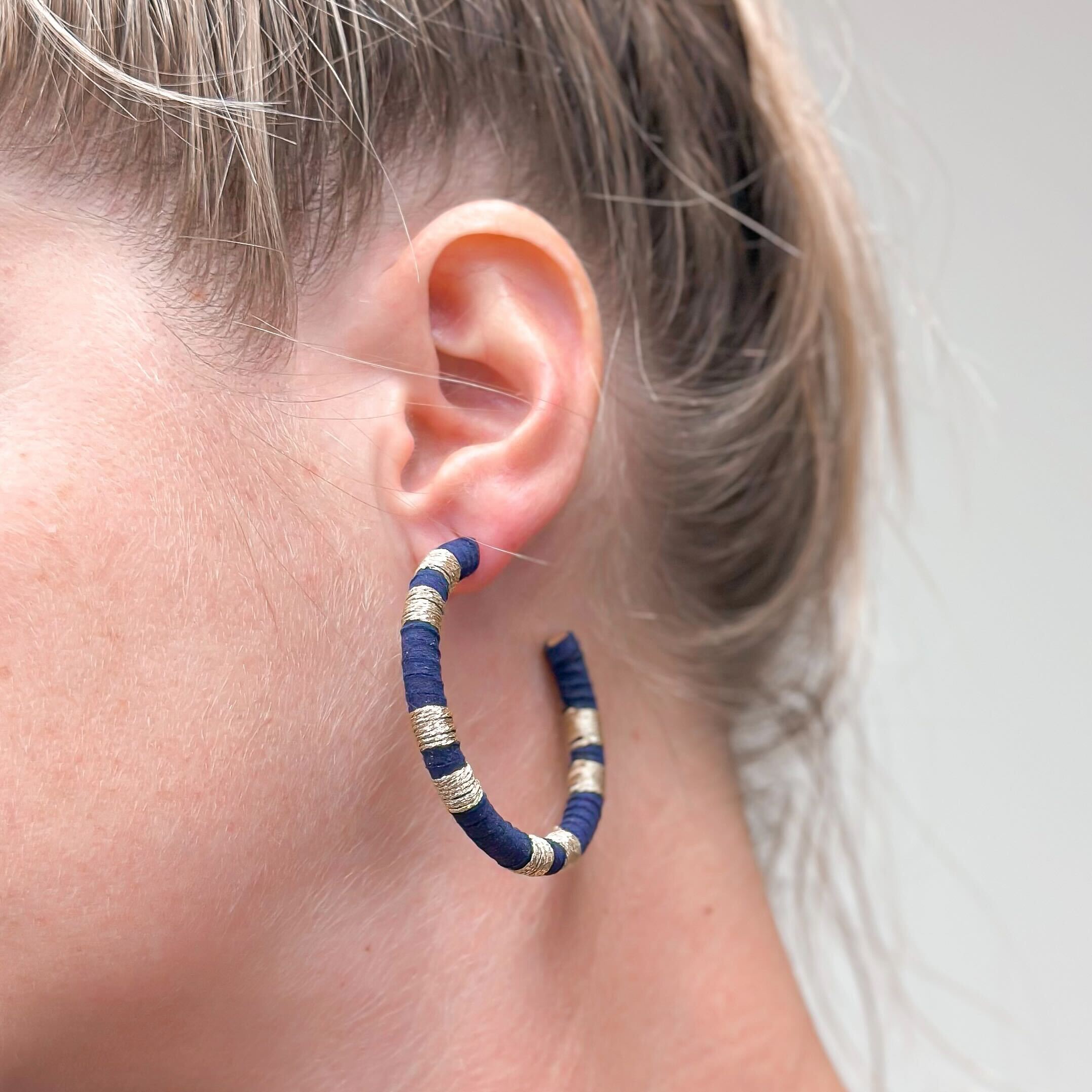 Metallic Suede Hoop Earrings - Dark Navy Blue