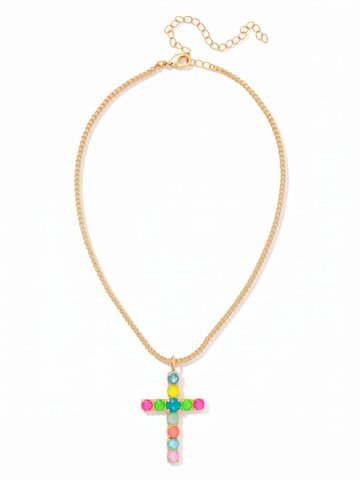 Crystal Cross Pendant Necklace by Sorrelli - Candy Carnival
