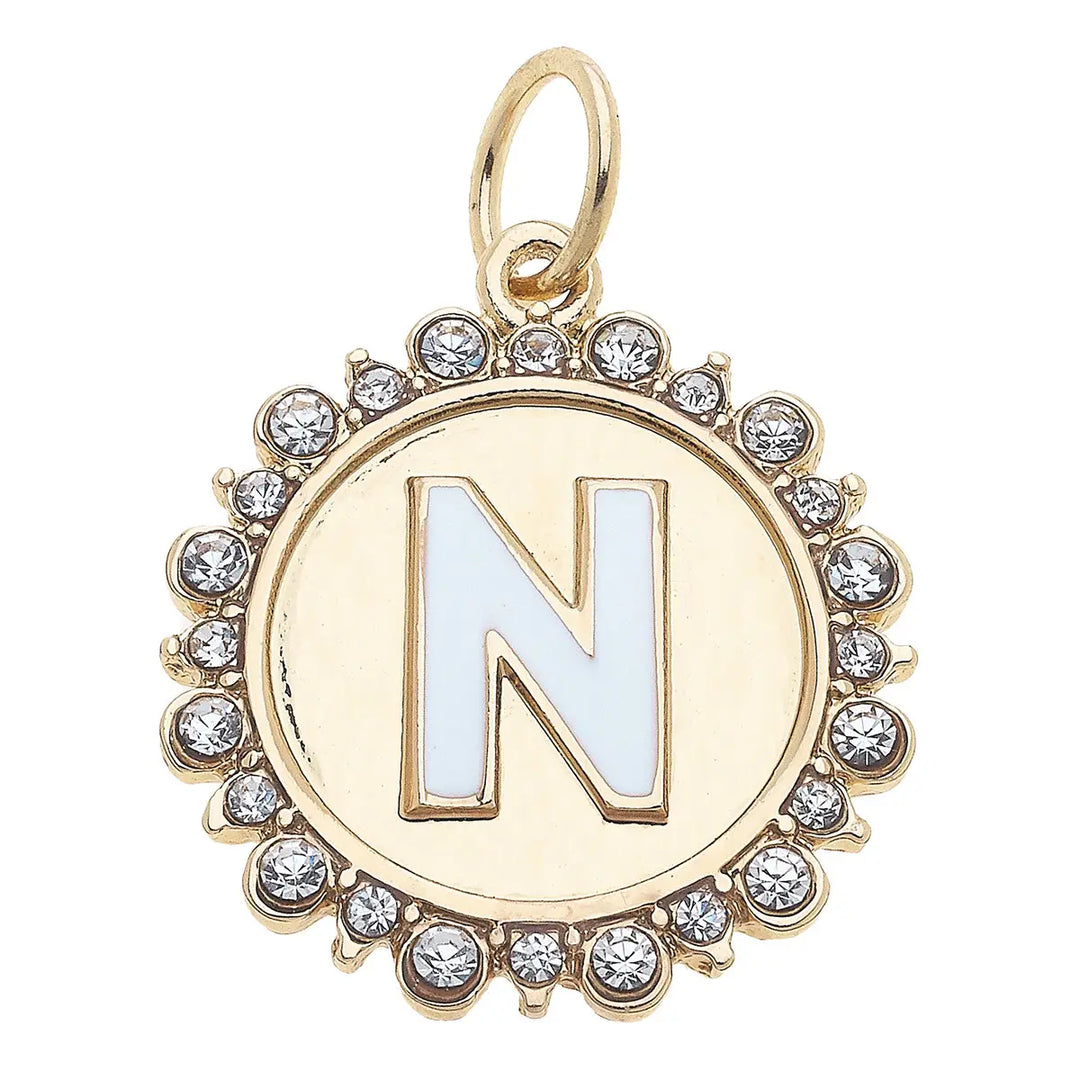 Rhinestone Initial Letter Disc Charm in Shiny Gold By Canvas