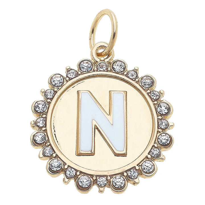 Rhinestone Initial Letter Disc Charm in Shiny Gold By Canvas