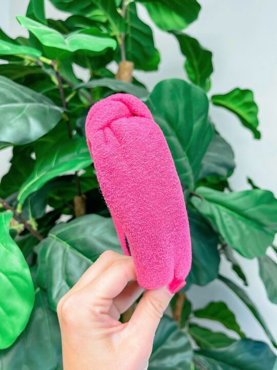 Neon Terry Knotted Headband - Pink