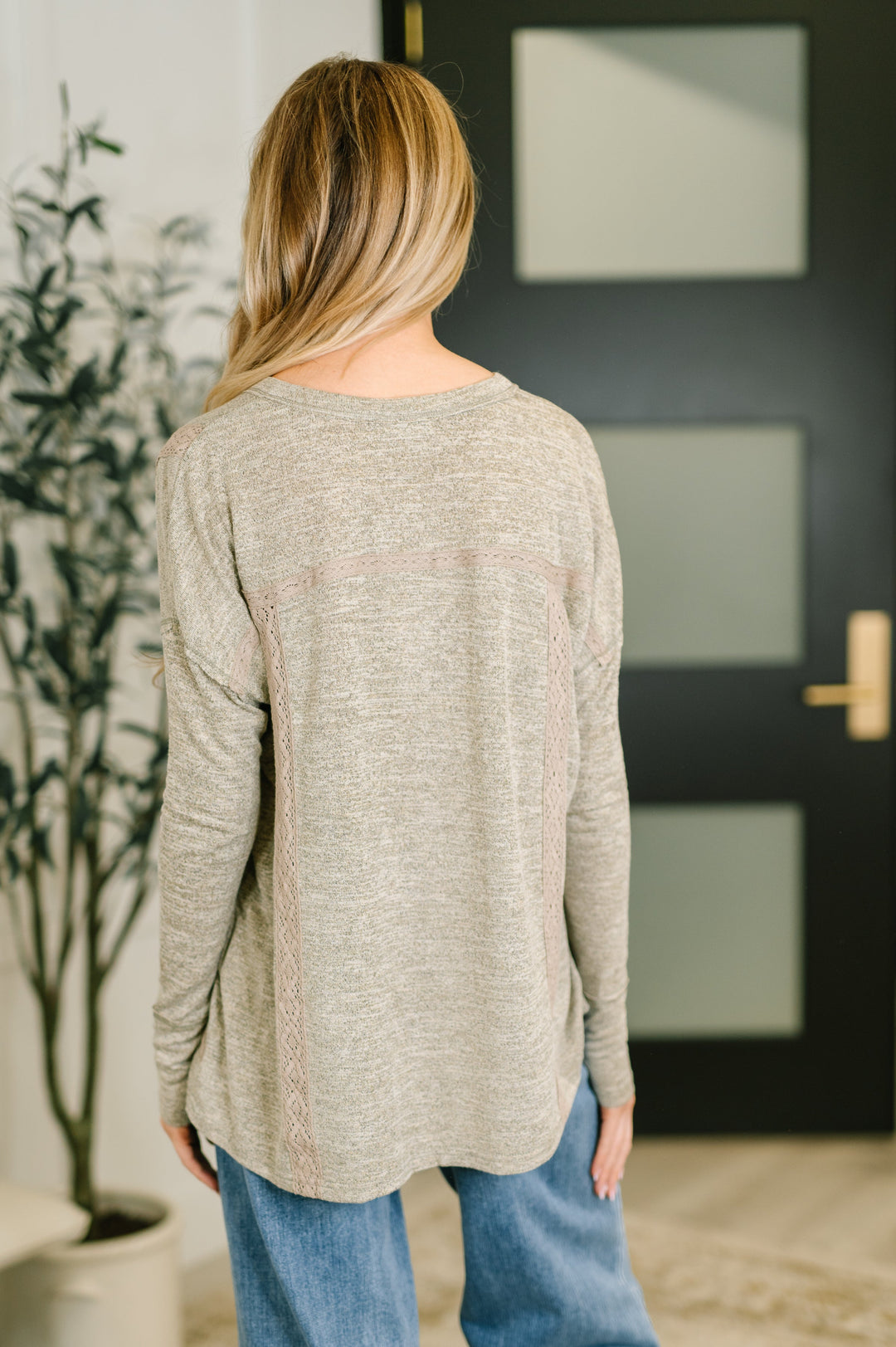 Never Been So Sure Lace Accent Henley Top in Taupe - 8/18