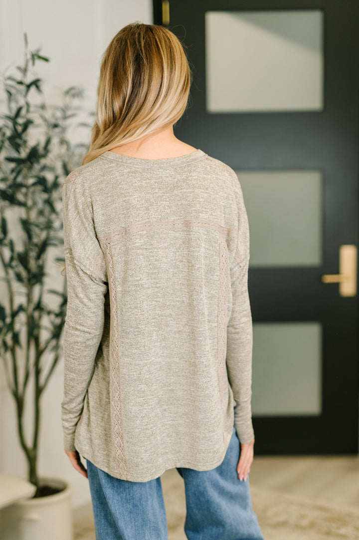 Never Been So Sure Lace Accent Henley Top in Taupe - 8/18