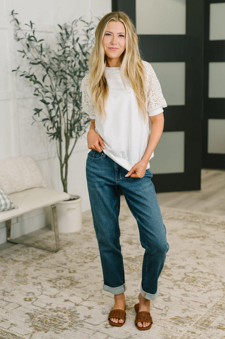 Never Too Lace Raglan Crochet Sleeve Top - 7/14