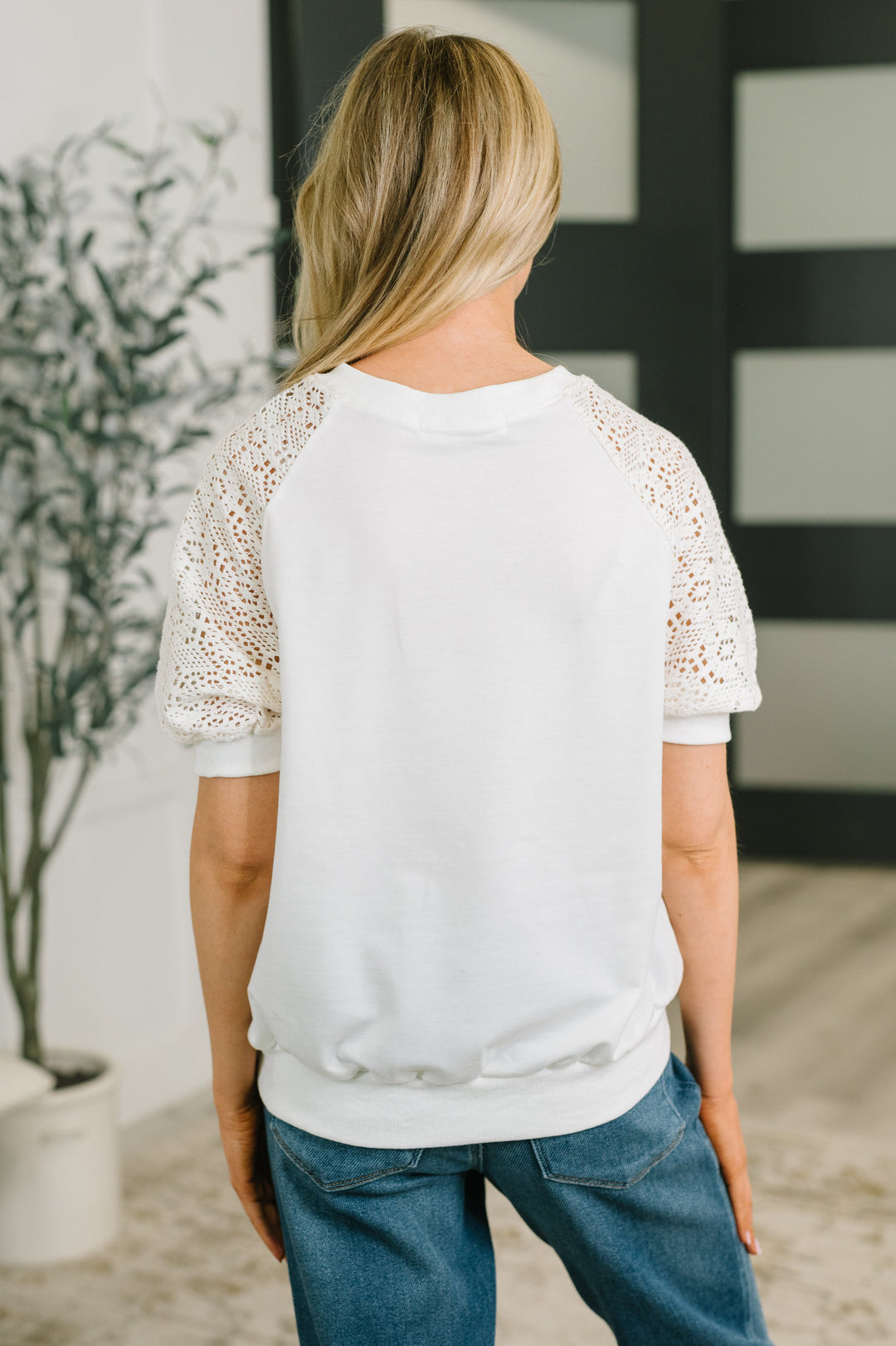 Never Too Lace Raglan Crochet Sleeve Top - 7/14
