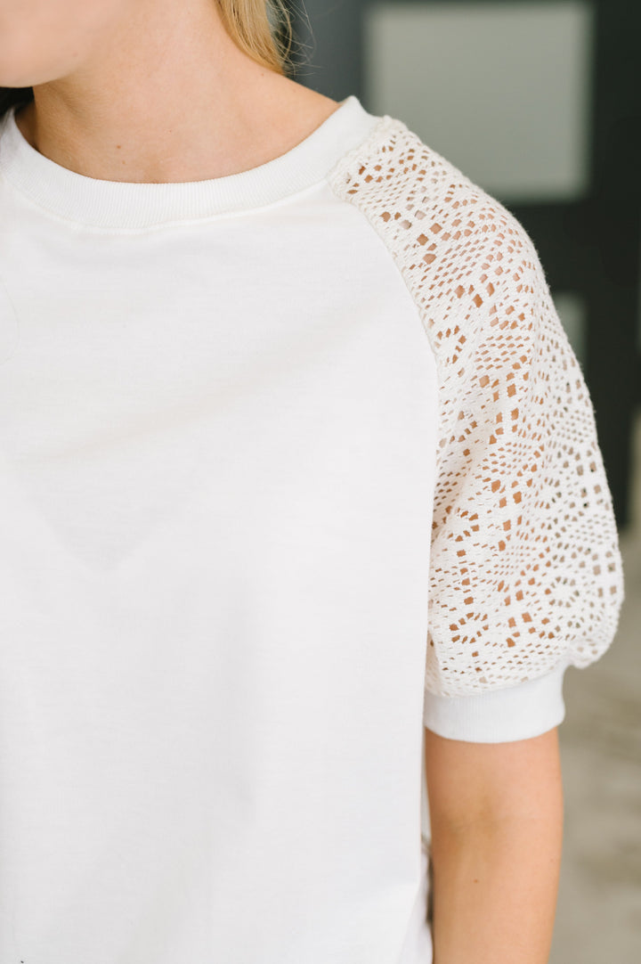 Never Too Lace Raglan Crochet Sleeve Top - 7/14