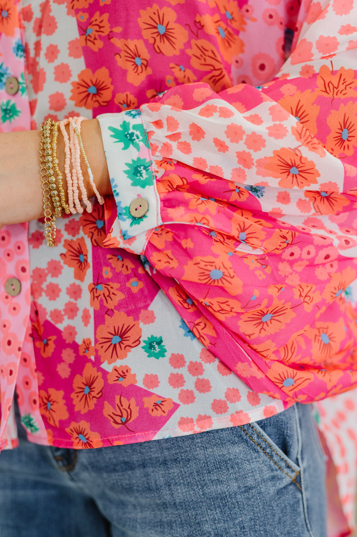 No Hesitation Mixed Print Blouse