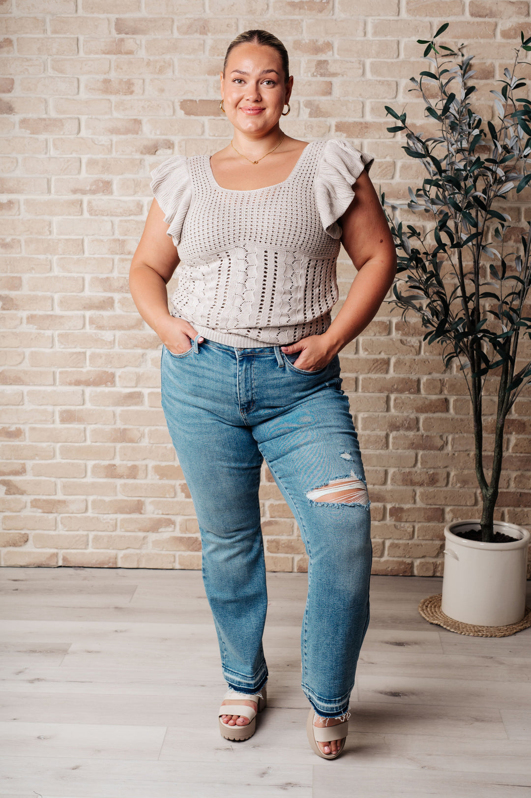 No One Knows Pointelle Knit Top - 6/11