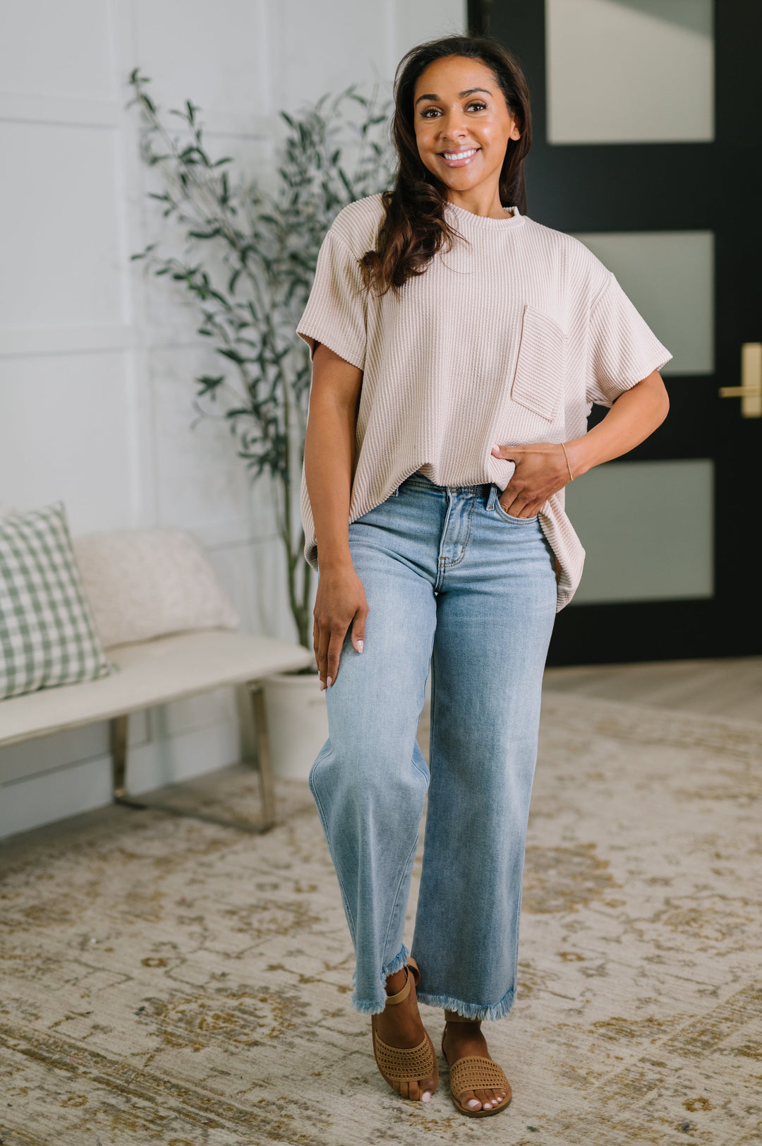Not That complicated Textured Boxy Tee in Ash Mocha - 5/6