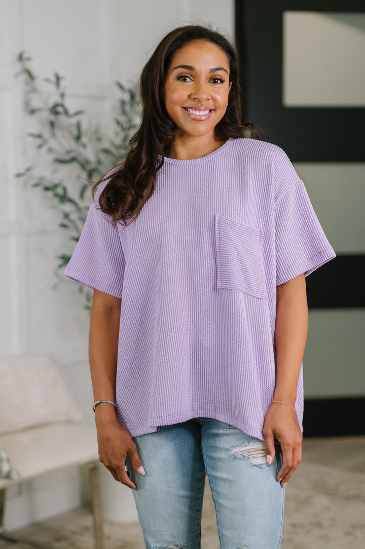 Not That complicated Textured Boxy Tee in Lavender - 5/6