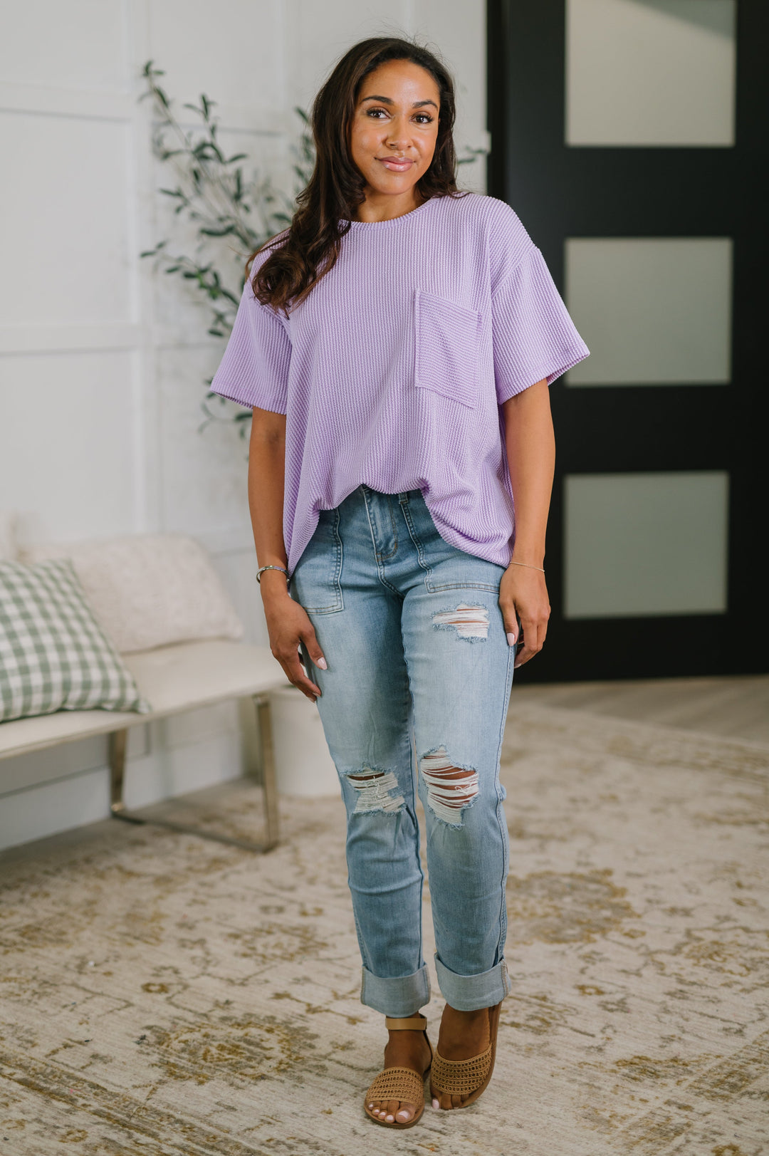 Not That complicated Textured Boxy Tee in Lavender - 5/6