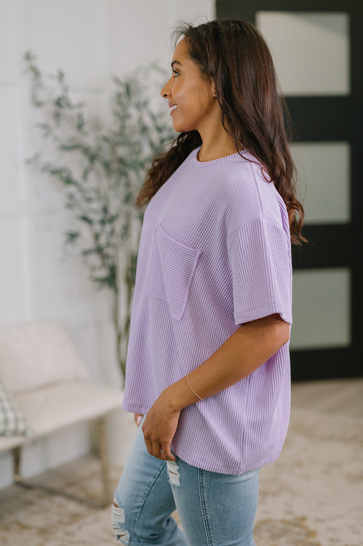 Not That complicated Textured Boxy Tee in Lavender - 5/6
