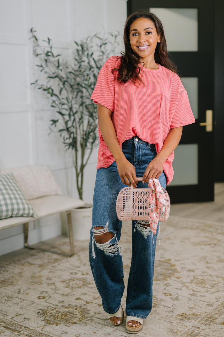 Not That complicated Textured Boxy Tee in Salmon - 5/6