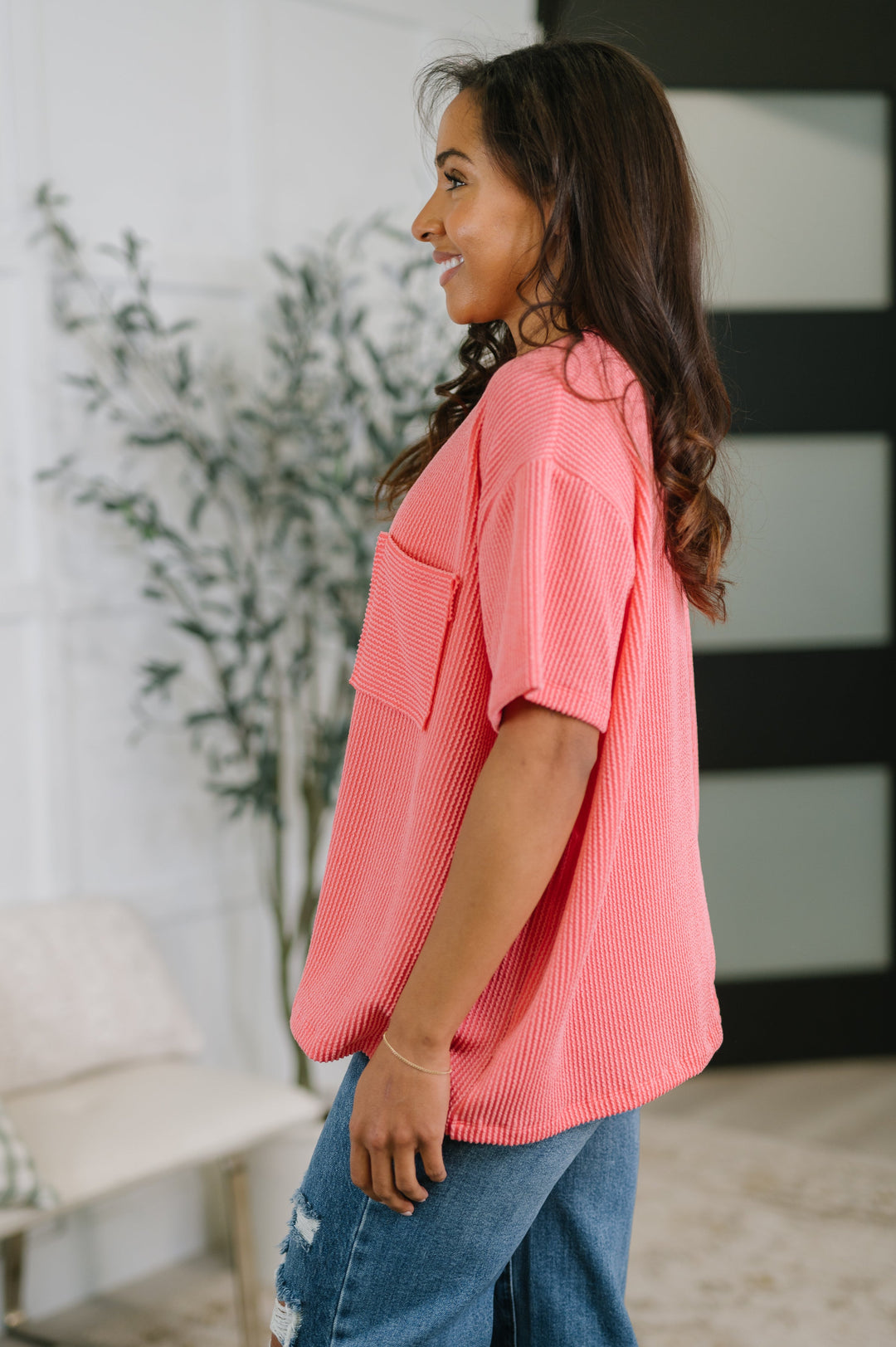 Not That complicated Textured Boxy Tee in Salmon - 5/6