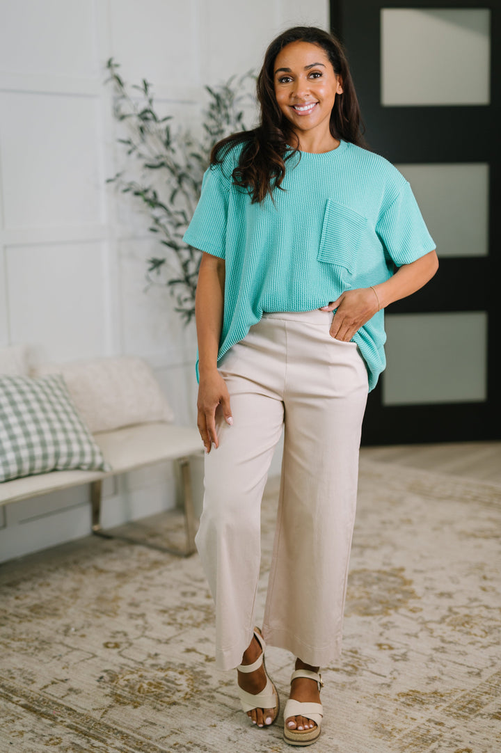 Not That Complicated Textured Boxy Tee in Turquoise - 5/6