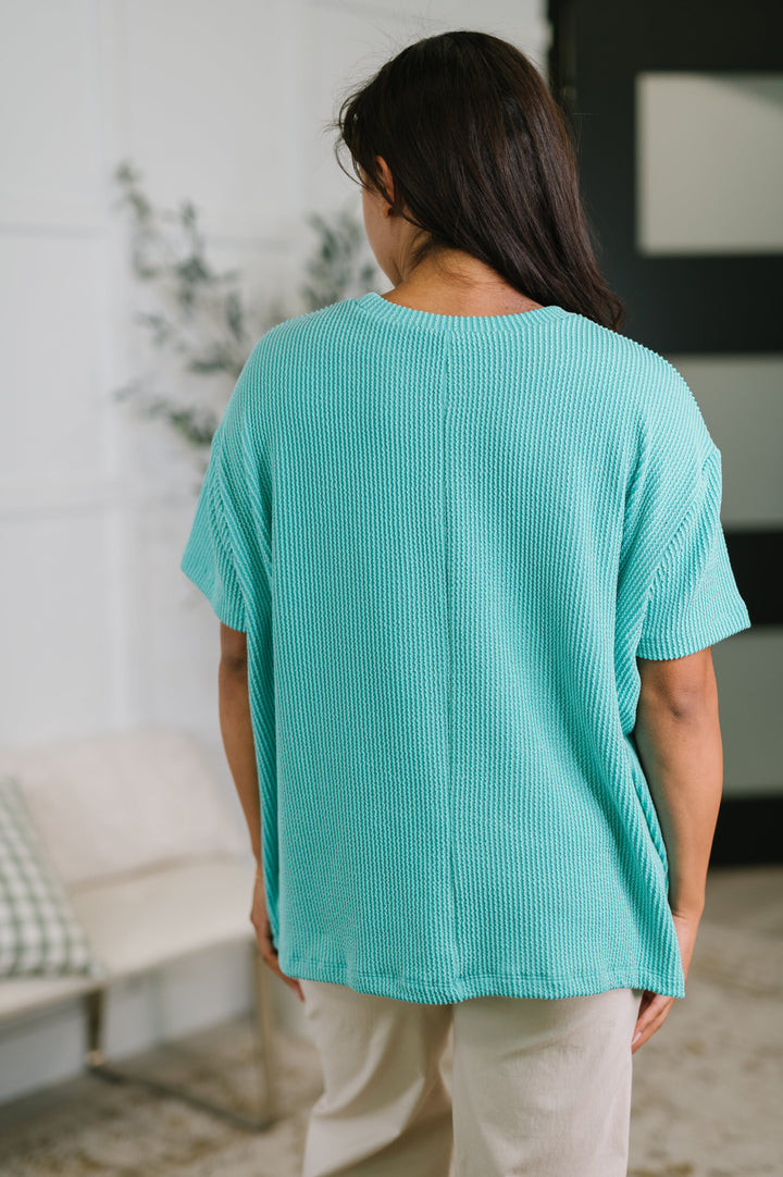 Not That Complicated Textured Boxy Tee in Turquoise - 5/6