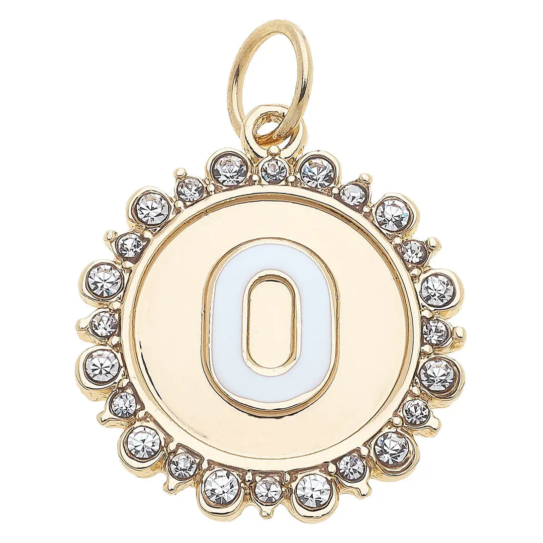 Rhinestone Initial Letter Disc Charm in Shiny Gold By Canvas
