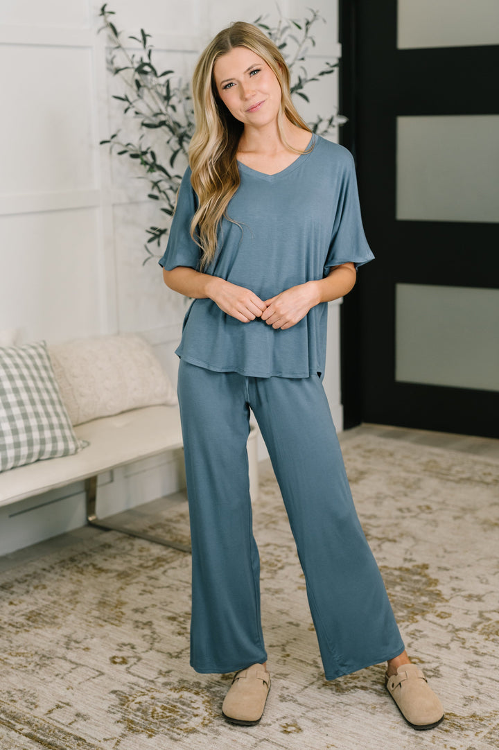 Ol' Reliable Top and Bottom Lounge Set in Dusty Blue - 6/3