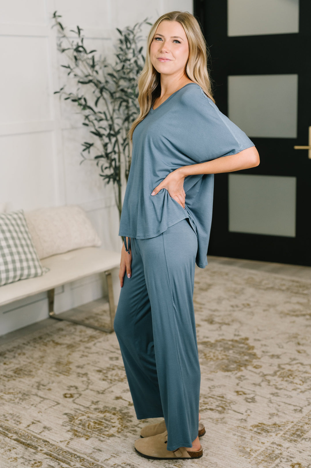 Ol' Reliable Top and Bottom Lounge Set in Dusty Blue - 6/3