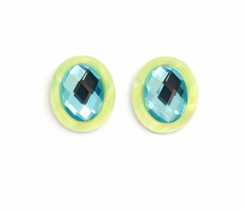 Olivia Statement Earrings Oval - Blue Peacock by Linny Co