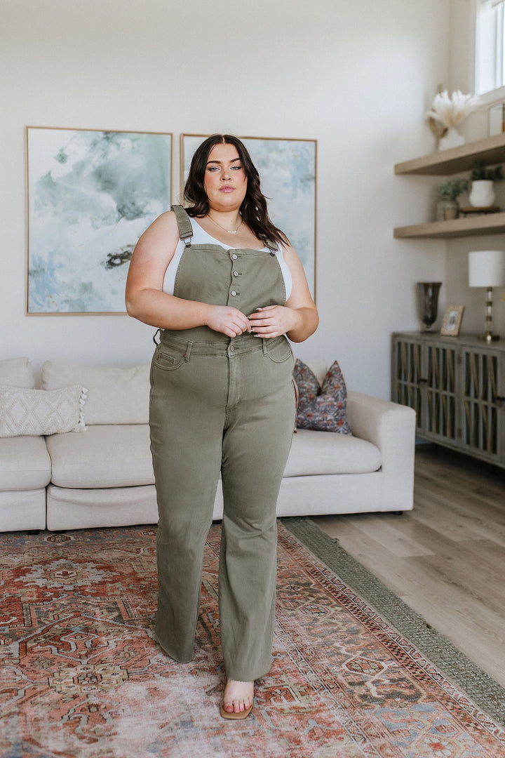 Olivia Control Top Release Hem Overalls in Olive by Judy Blue