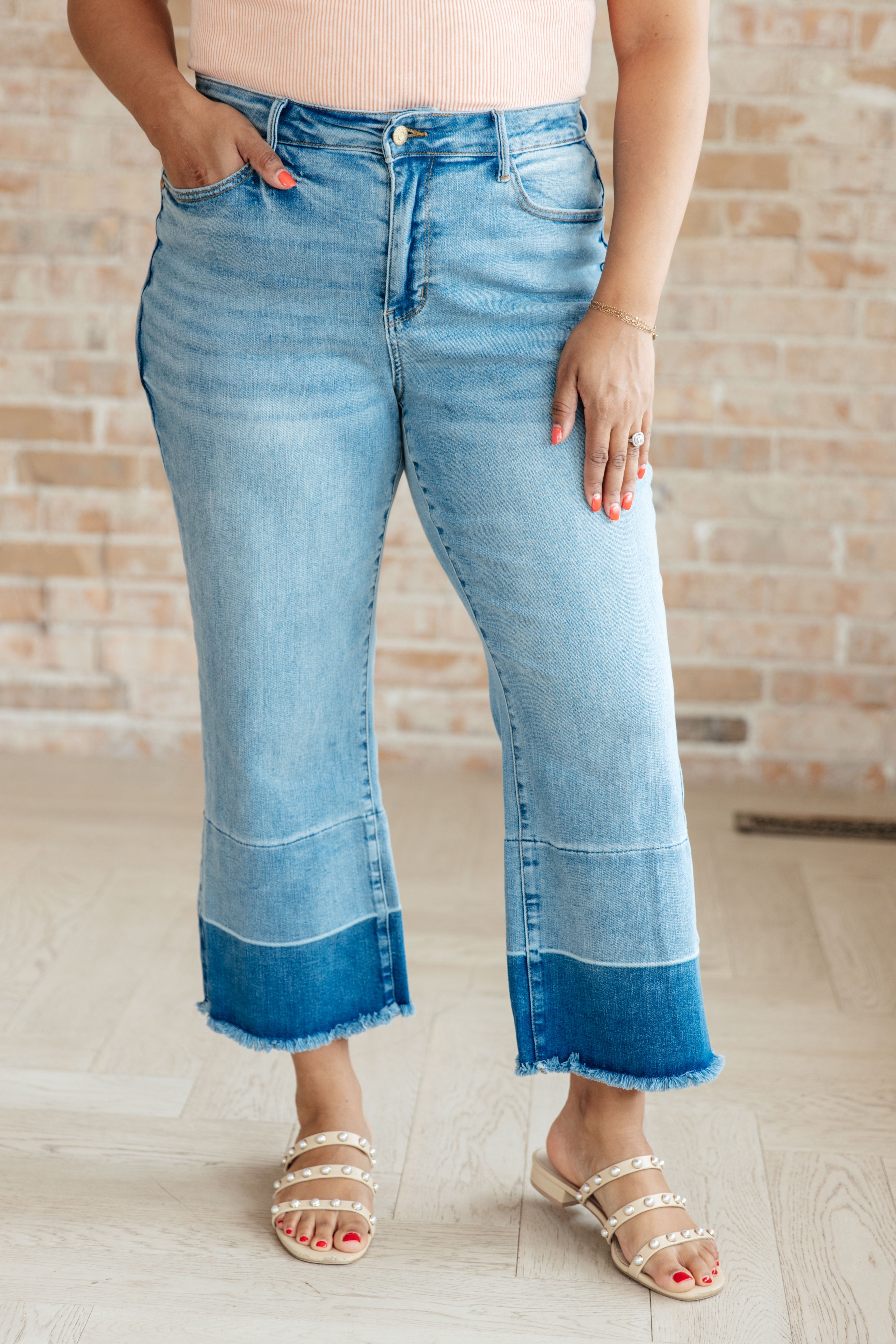 Olivia High Rise Wide Leg Crop Jeans by Judy Blue in Medium Wash