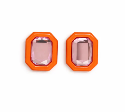 Olivia Statement Earrings Rectangle - Pink Grapefruit by Linny Co