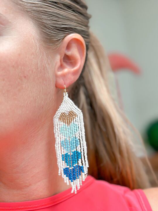 Ombre Heart Fringe Dangle Earrings - Blue