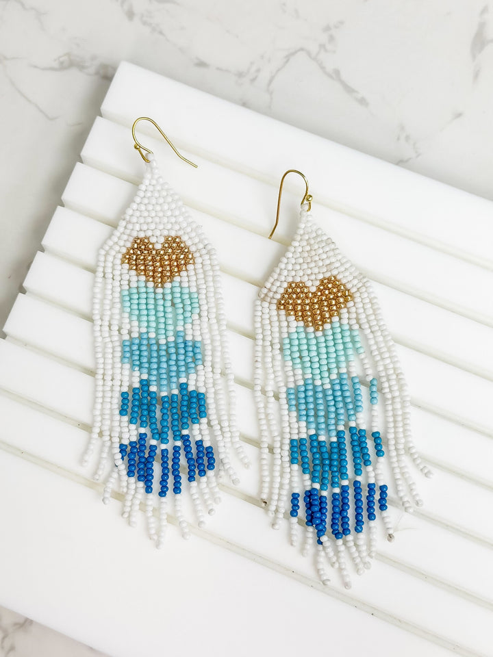 Ombre Heart Fringe Dangle Earrings - Blue