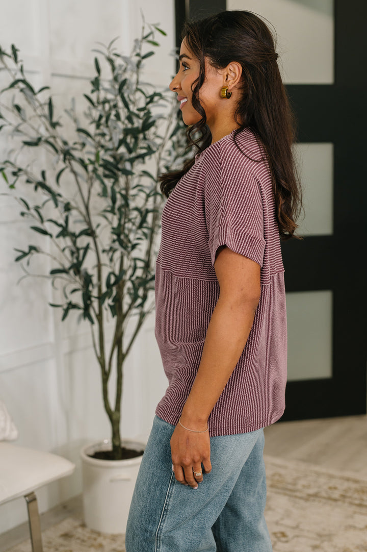 On Repeat Cable Ribbed Knit Tee - 5/4