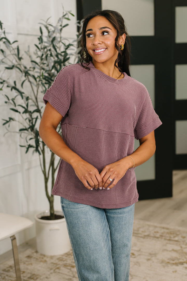 On Repeat Cable Ribbed Knit Tee - 5/4