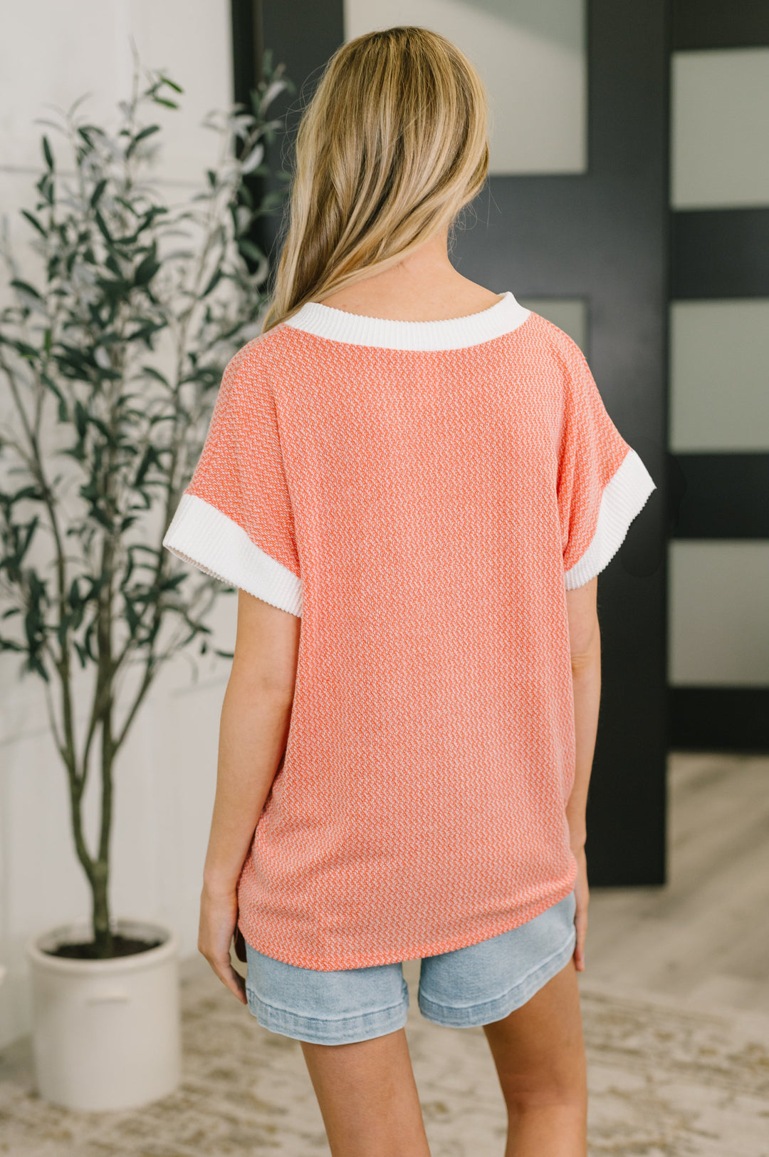 One Piece at a Time V-Neck Short Sleeve Top in Coral - 3/31